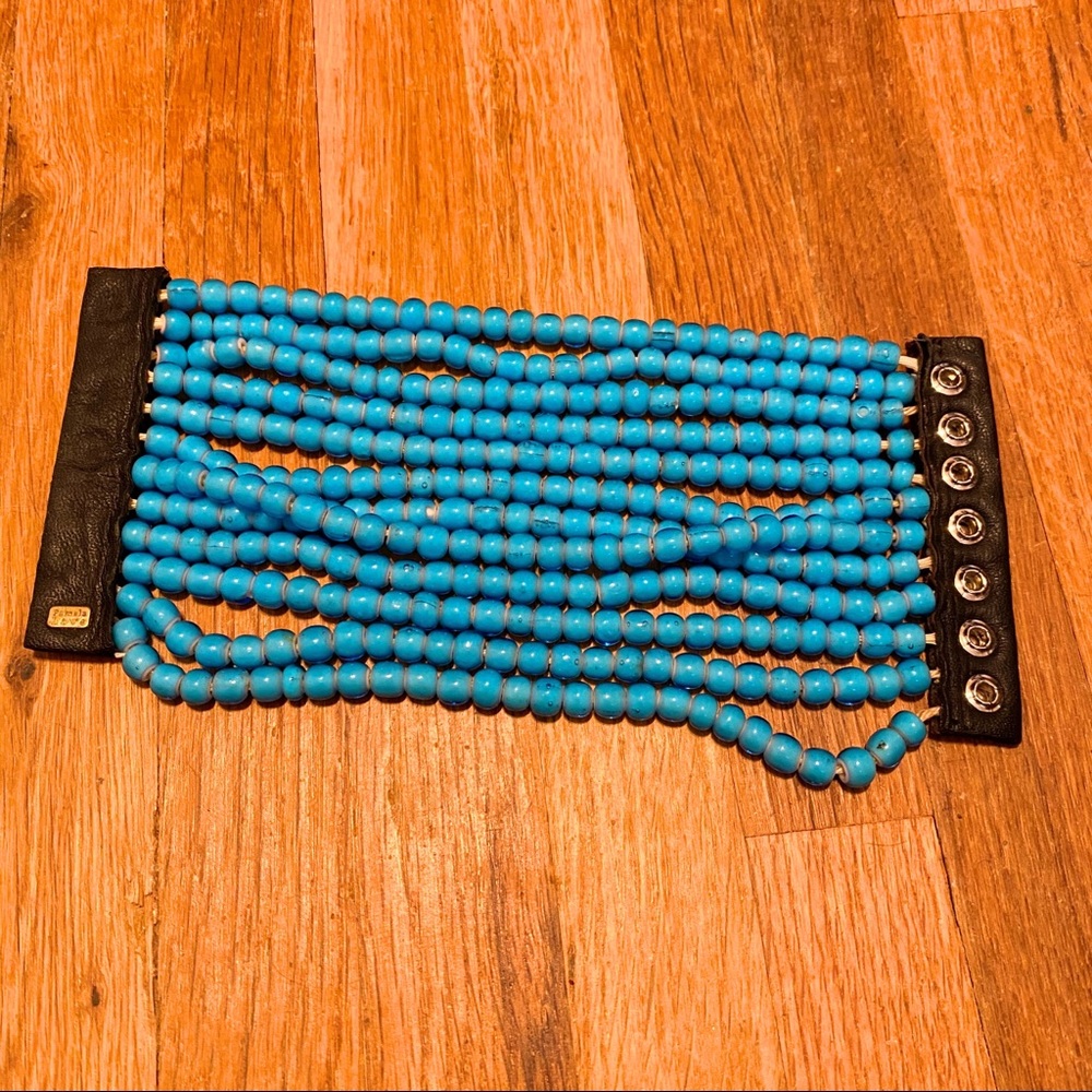 *RARE* PAMELA LOVE BLUE GLASS BEAD 12 STRAND CUFF - Picture 10 of 12